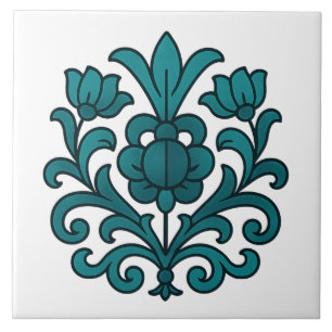 Elegante Mandala Floral de Vidro Pintado em Azul T