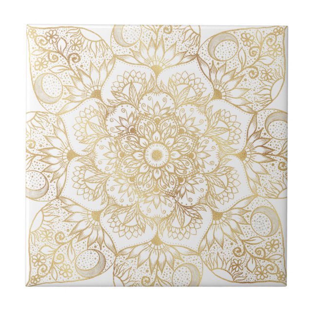 Elegante Mandala Floral em Ouro Branco (Frente)
