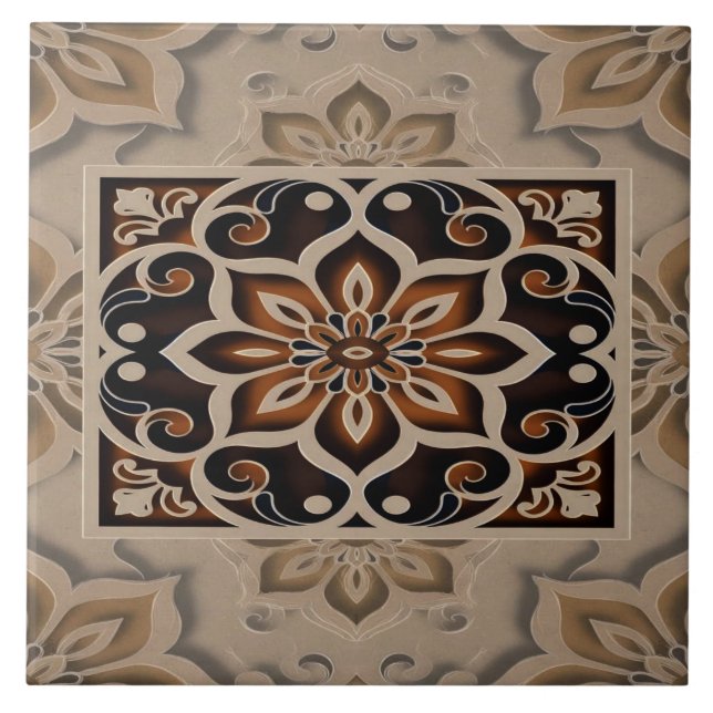 Elegante Mandala Floral em Tons Terrosos Design de (Frente)