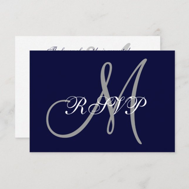 Elegante Marinho Azul Cinza Casamento Inicial RSVP (Criador carregado)