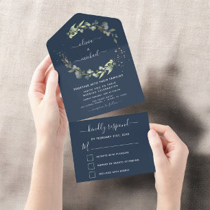 Elegante marinho Azul Eucalyptus Greenery Casament