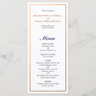 Elegante Marinho Clássico Faux Copper Wedding Menu