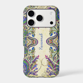 Elegante Marinho Dourado Vintage Peacock Paisley