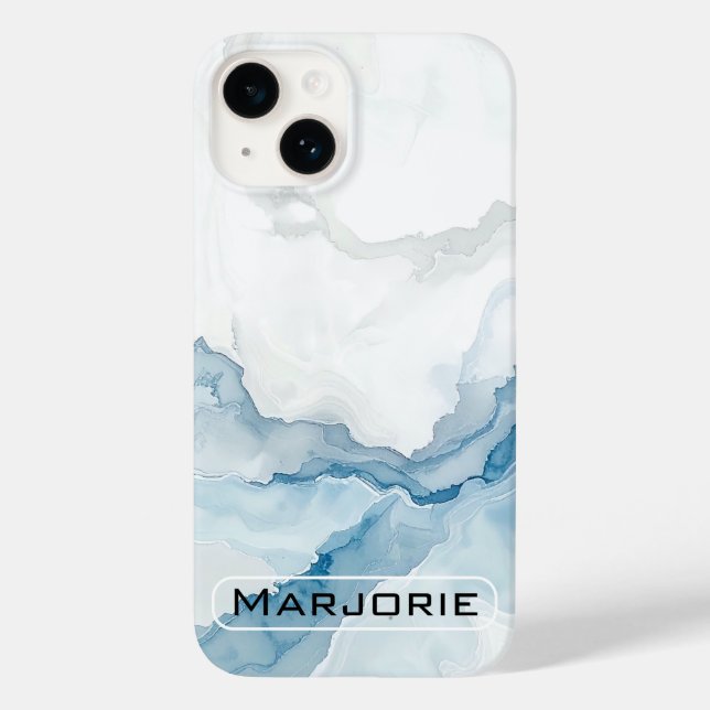 Elegante mármore branco e azul Nome personalizado  (Verso)