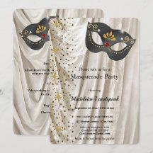 Elegante Máscara de Carvão Convite de Baile de Más