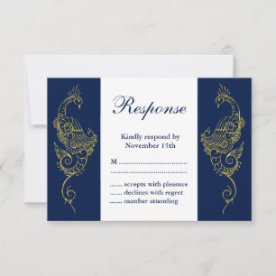 Elegante Mehndi Peacock Wedding RSVP - Marinho e B