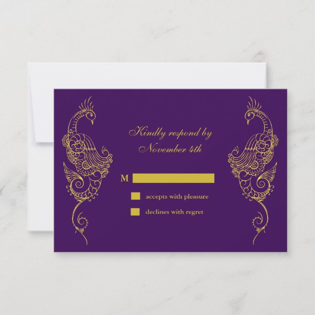 Elegante Mehndi Peacock Wedding RSVP - roxo (Frente)