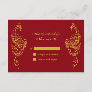 Elegante Mehndi Peacock Wedding RSVP - vermelho