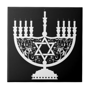 Elegante Menorá de Hanukkah com Estrela de Davi Fl