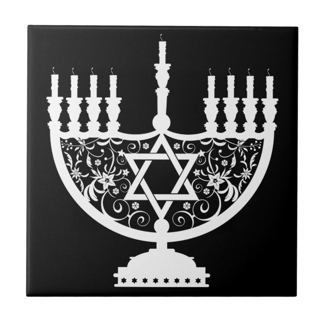 Elegante Menorá de Hanukkah com Estrela de Davi Fl (Frente)