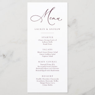 Elegante Menu Burgundy Marrom Minimalista Plano