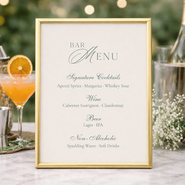 Elegante Menu de Bar em Verde Sage para Sinal de C (Criador carregado)