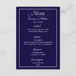 Elegante Menu de Casamento Azul Marinho Simples