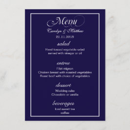 Elegante Menu de Casamento Azul Marinho Simples