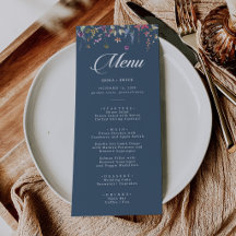 Elegante Menu de Casamento com Caligrafia Floral B