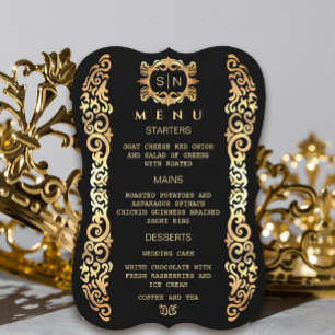 Elegante Menu de Casamento com Moldura Dourada