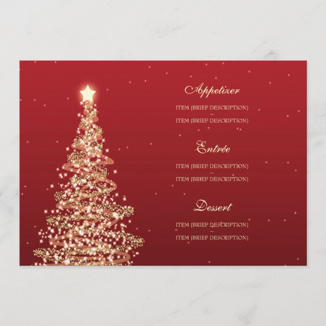 Elegante Menu de Casamento de Natal Vermelho Doura (Frente)