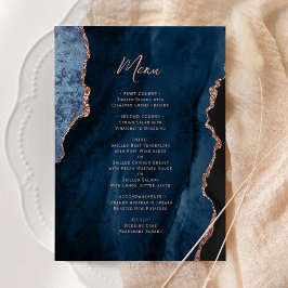 Elegante Menu de Casamento em Azul Naval e Ágata c