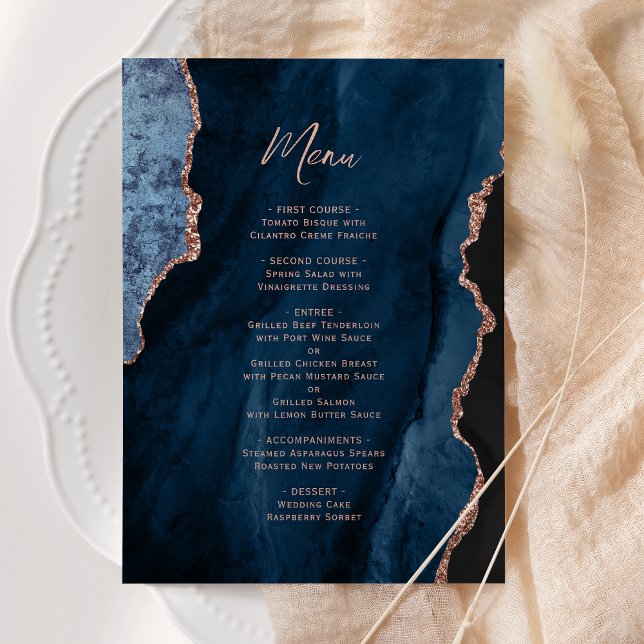 Elegante Menu de Casamento em Azul Naval e Ágata c (Criador carregado)