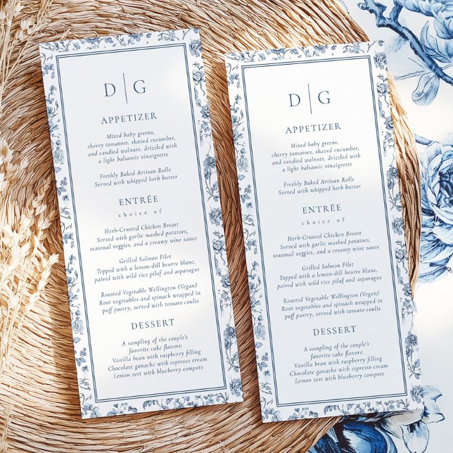 Elegante Menu de Casamento em Chinoiserie Azul (Criador carregado)