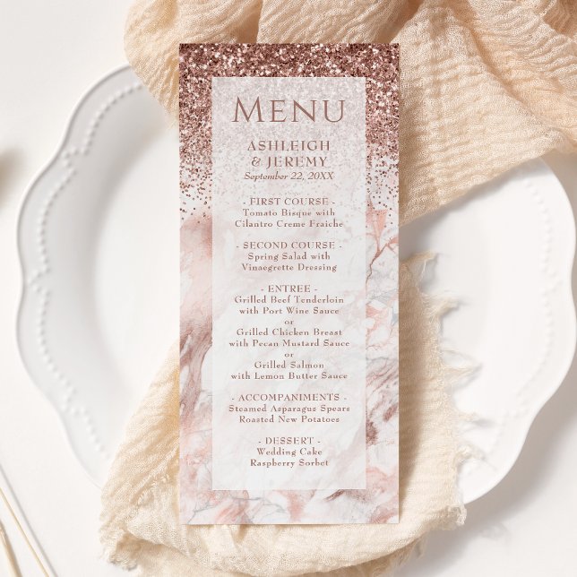 Elegante Menu de Casamento em Mármore com Brilho F (Criador carregado)