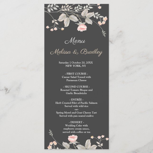 Elegante menu de casamento floral em aquarela chic (Frente)