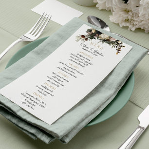 Elegante menu de casamento floral verde de inverno