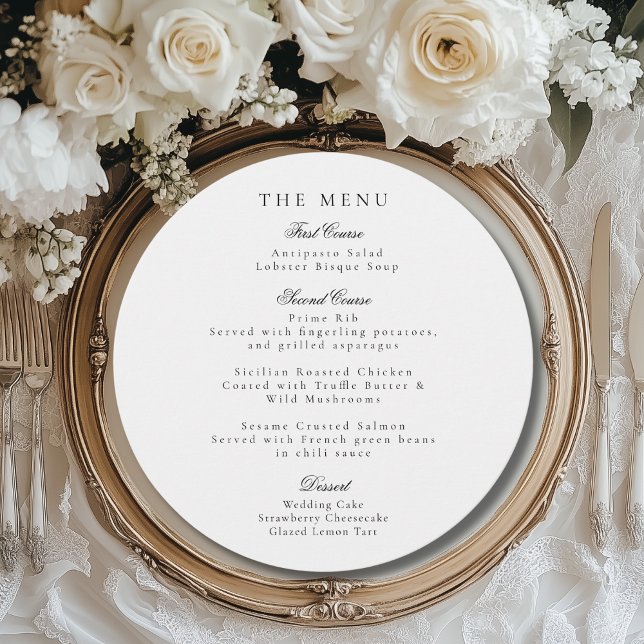 Elegante Menu de Casamento Preto e Agradecimento d (This unique & elegant wedding reception menu is perfect for a classic, European-style celebration.)