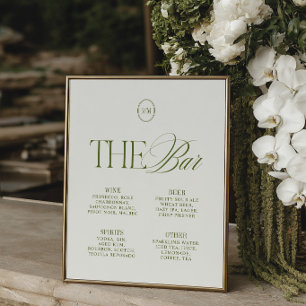Elegante Menu de Casamento The Bar em Verde Oliva