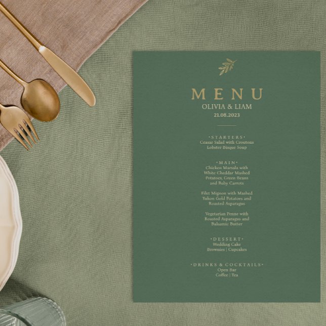 Elegante Menu De Casamento Verde E Minimalista Dou (Criador carregado)