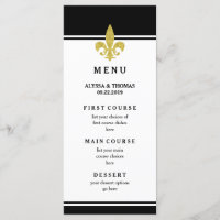 Elegante Menu Fleur de Lis Dourado Preto e Branco