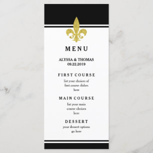 Elegante Menu Fleur de Lis Dourado Preto e Branco