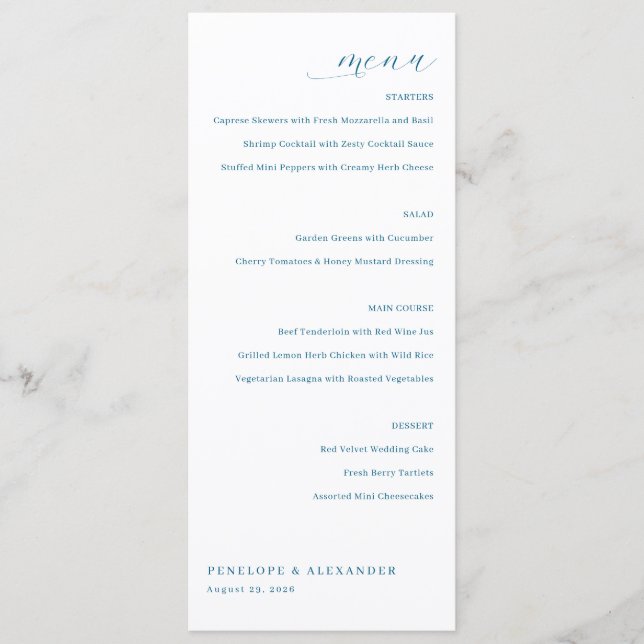 Elegante Menu Minimalista Azul (Frente)