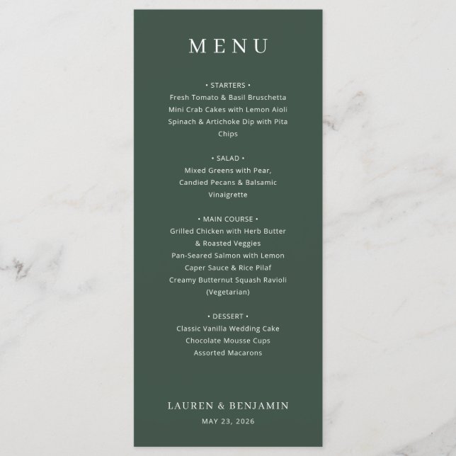 Elegante Menu Minimalista Verde (Frente)
