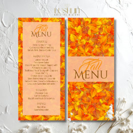 Elegante Menu Plano de Folhas Laranjas de Outono