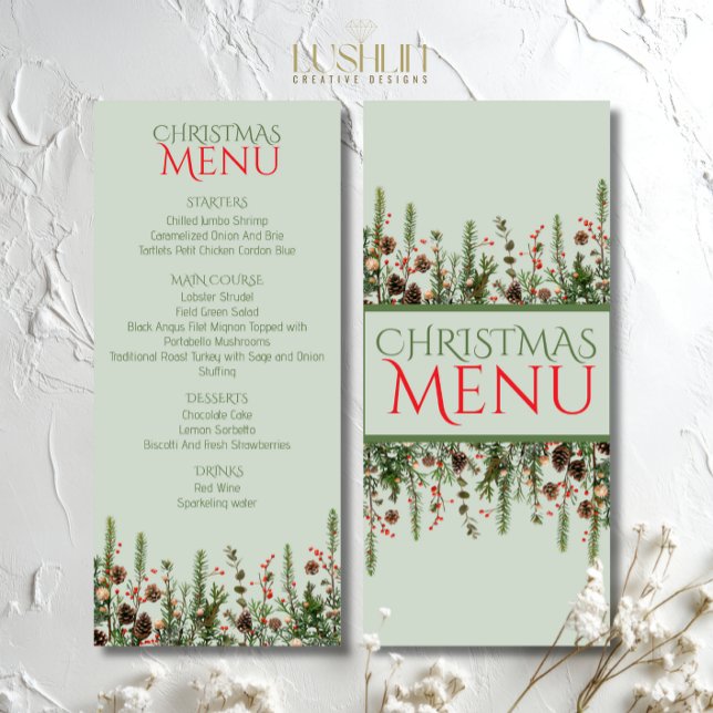 Elegante Menu Plano de Natal Verde (Criador carregado)