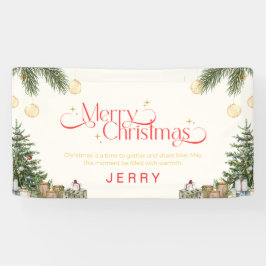 Elegante Merry Christmas em Aquarela Verde e Verme