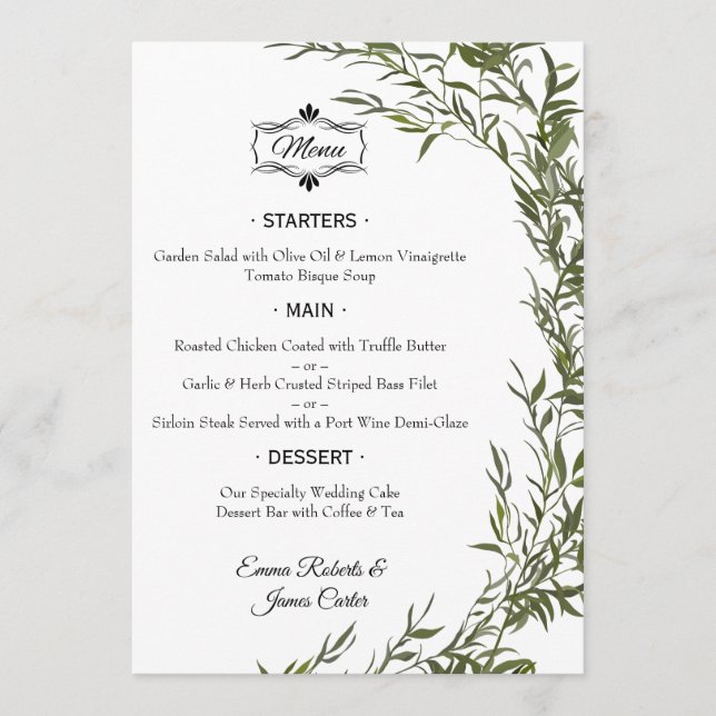 Elegante Mesa Greenery Menu Casamento (Frente)