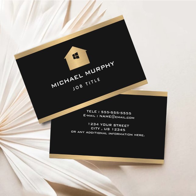 Elegante metálico Dourado, Cartão de visita de log (Elegant Metal Gold Brushed Home Logo Business Card)