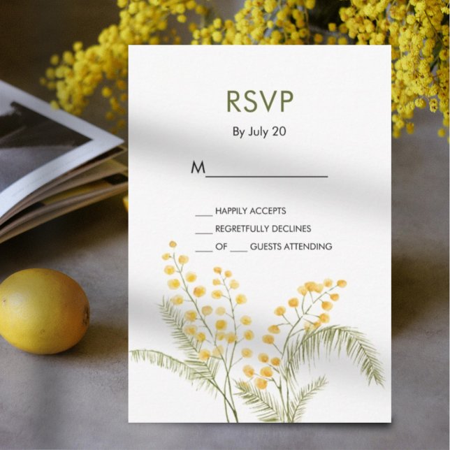 Elegante mimosa flores amarelo cartão rsvp de casa (Criador carregado)