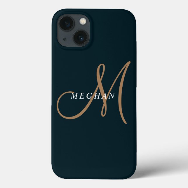Elegante Minimalista Simples Azul Marinho Monogram (Verso)