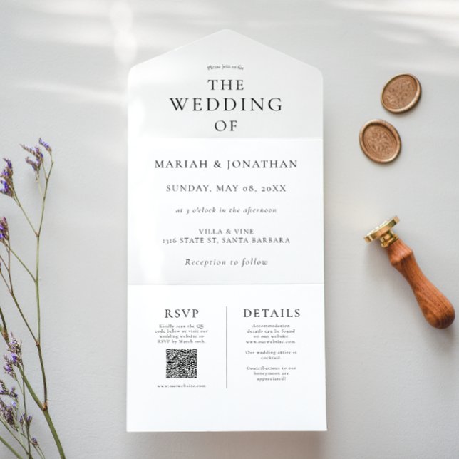 Elegante Mínimo Tudo Em Um Convite De Casamento (Criador carregado)