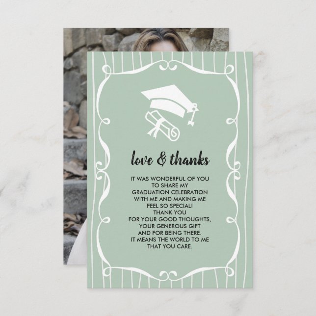 Elegante Mint White Graduação Obrigado Cartão com  (Frente/Verso)