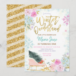 Elegante Mint Winter Onederland Convite Aniversári