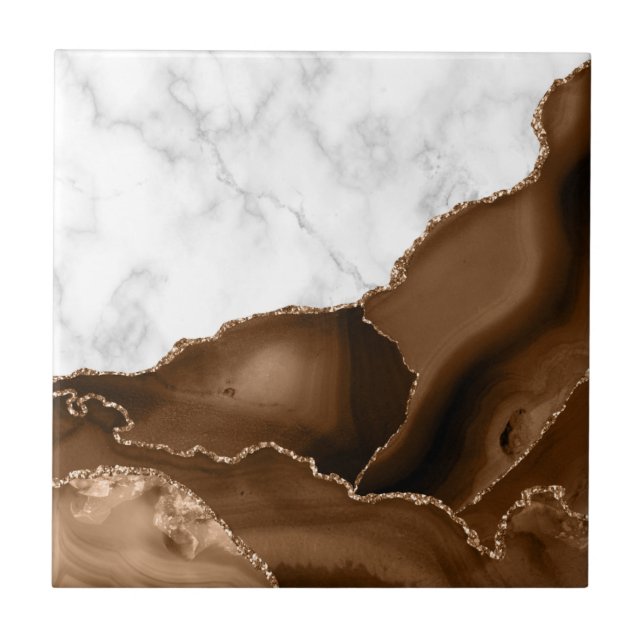 Elegante Mocha Brown Agate Dourado Mármaco (Frente)