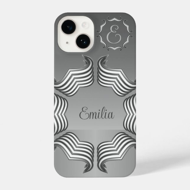 Elegante Modern Peeking Heart Monograma iPhone 14  (Verso)