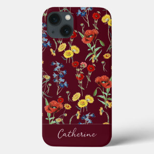 Elegante Moderno das Flores Selvagens Nome Burgund