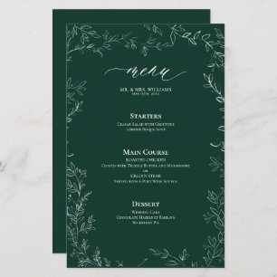 Elegante moderno Emerald Green Leaf Menu Casamento
