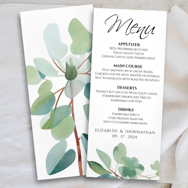 Elegante moderno Eucalyptus Greenery Menu Casament (Criador carregado)
