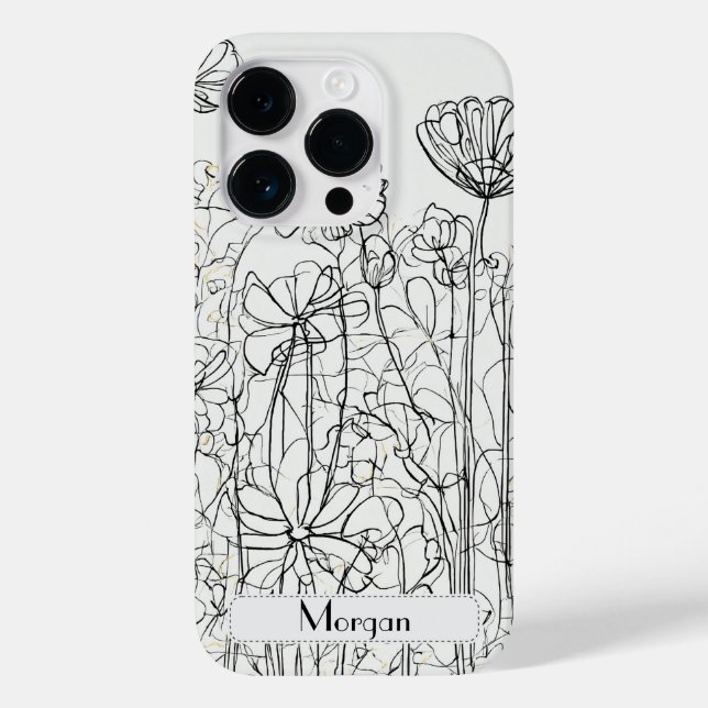 Elegante Moderno Flores Selvagens brancas e pretas (Verso)